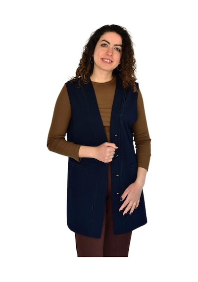 Kadın Anne Mevsimlik Düğmeli Cepli Yelek Bgl-st04314 Lacıvert
