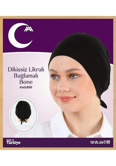 Dikişsiz Likralı Bağlamalı Bone Siyah