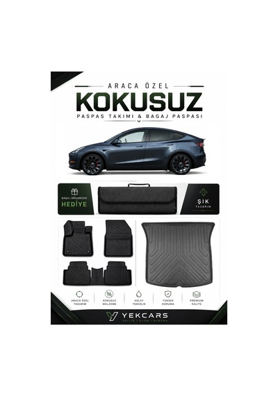 Tesla Y 2021 Model Aracınıza Özel 4d Karbonlu Kauçuk Paspas Takımı Ve Bagaj Havuzu
