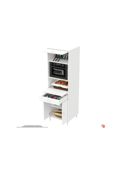 Modilayn Ennet: 60x194.6x48 Cm Fırın / Mikrodalga Dolabı 1 Çekmece, 4 Kapaklı. Mutfağınıza Yer Açın Beyaz