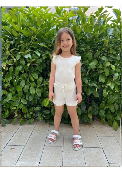 My Kids Wear Fırfırlı Kız Çocuk Şort Takım Beyaz