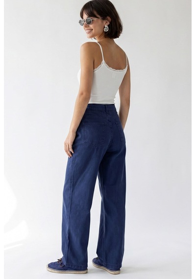 Mixray 2128 Kadın İnce Mevsimlik Yüksek Bel Wide Leg Denim Pantolon Lacivert
