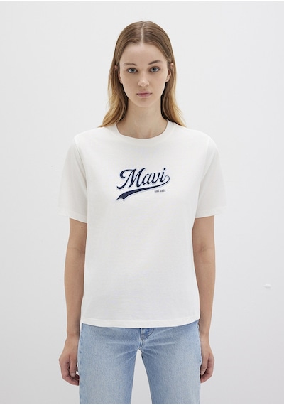 Mavi - Mavi Logo Baskılı Ekru Tişört 1613565-80194 Ekru
