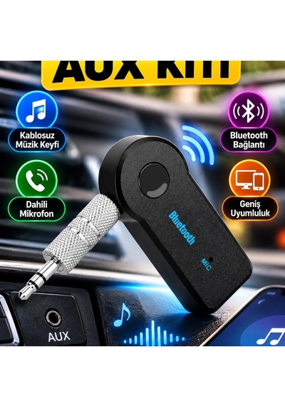 Yeni Nesil Bluetooth Aux Araç Kiti Siyah Dahili Mikrofonlu Kablosuz Müzik Ve Arama Adaptörü