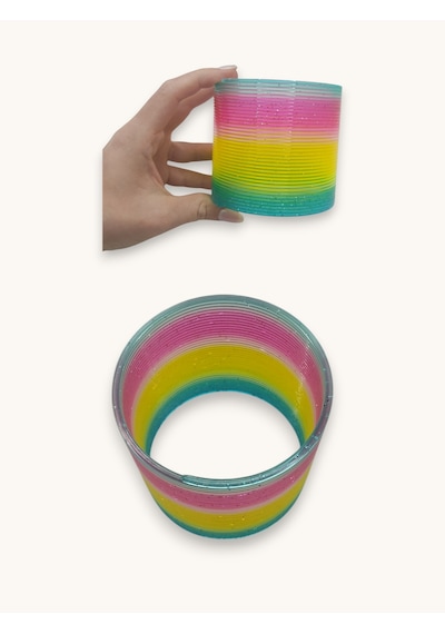 Büyük Boy Simli Gökkuşağı Stres Yayı Oyuncak Stres Yayı - 8 Cm Çapında - 1 Adet