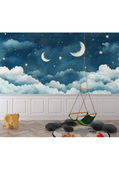 Gece Bulutlar Yıldızlar Çocuk Odası Poster Duvar Kağıdı