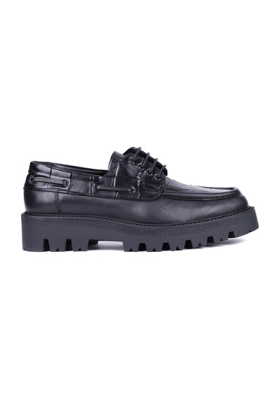 Shoetyle - Siyah Hakiki Deri Croco Desen Bağcıklı Erkek Günlük Ayakkabı 115-k512-1370 Deri Siyah