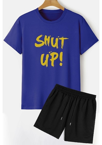 Uyguntarz Shut Up Şort T-shirt Eşofman Takımı Mavi