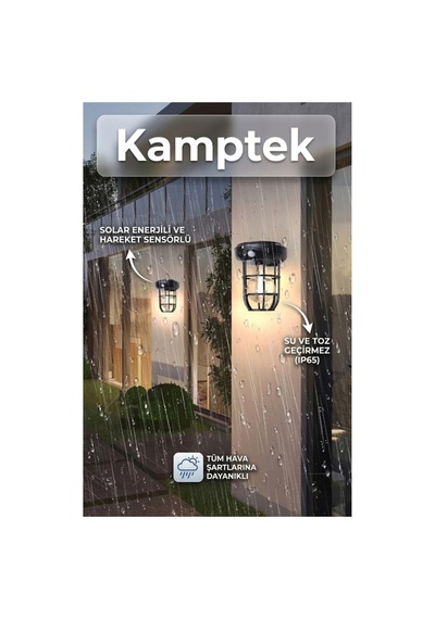 Kamptek Güneş Enerjili Solar Kamp Dış Mekan Bahçe Kapı Feneri - Askılı Nostaljik Filaman Led Kamp Lambası Siyah