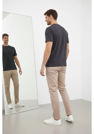 Erkek Bisiklet Yaka Yazlık Kısa Kol Düz Tişört Regular Kalıp T-shirt - Füme