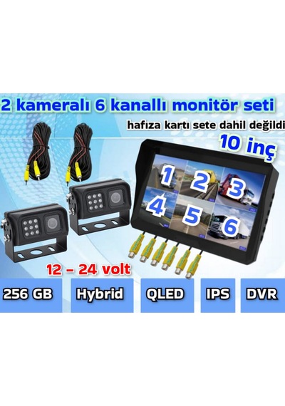 2 Tane Metal Kasa Ir Kamera 6 Kanallı 10'' Dvr Ekran Seti 12-24 V