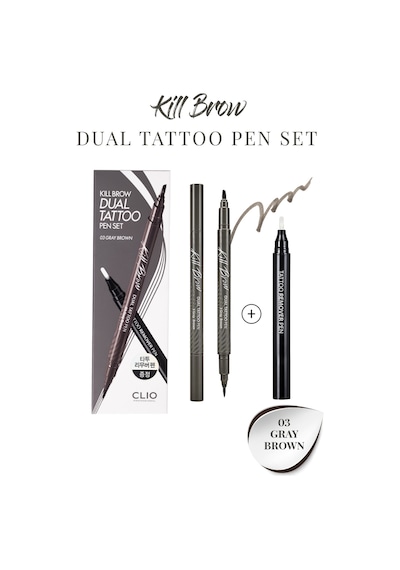 Clio Kill Brow Dual Tattoo Pen Set 03 Gray Brown