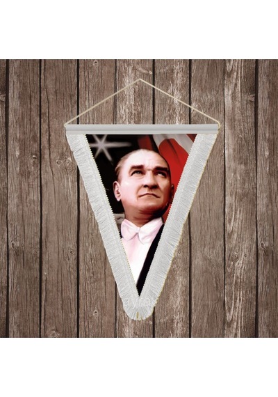 Ay Yıldızlı Bayrak Atatürk Portresi Beyaz Saçaklı Üçgen Flama Bayrak Hatıra Flama Ata15 Diğer