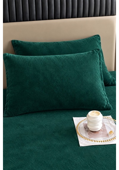 Kadife Kumaş Çift Kişilik Fitted Lastikli Çarşaf Takımı 160x200+30 Cm Zümrüt Yeşili