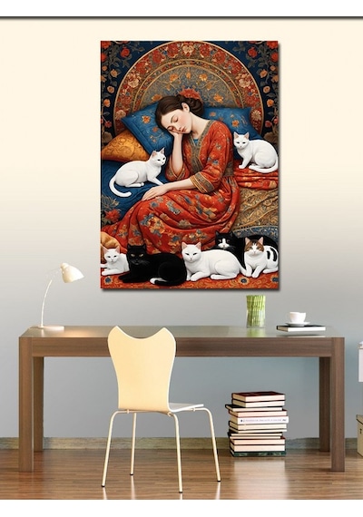 Kanvas Tablo Kediler Ve Kadın Uykusu 50cmx70cm