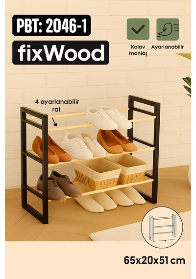 Fixwood Ahşap Ayakkabılık 65x51x20 Bej