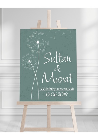Söz Nişan Düğün İçin 50x70 Karşılama Panosu - Yeşil Tasarımlı Beyaz