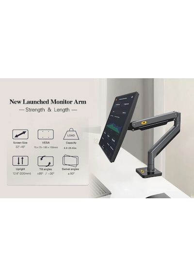 North Bayou G42 27 40" 2 12 Kg Ekranlar İçin Masaüstü Amörtisörlü Monitör Tutucu - Siyah