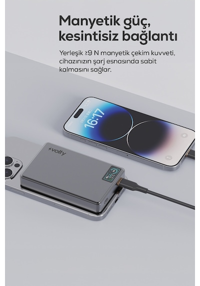 Magsafe Powerbank 10000 Mah 15w Kablosuz, 20w Pd Hızlı Şarj, Dijital Ekran, 192g V0601002 Gri