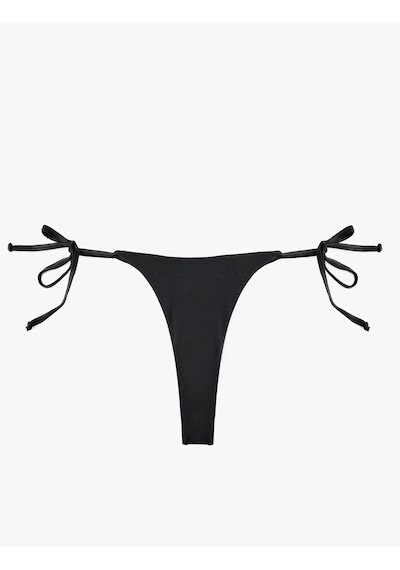 Koton Yanları Bağlamalı Parlak İpli String Mikro Bikini Altı Siyah 6sak00197mm