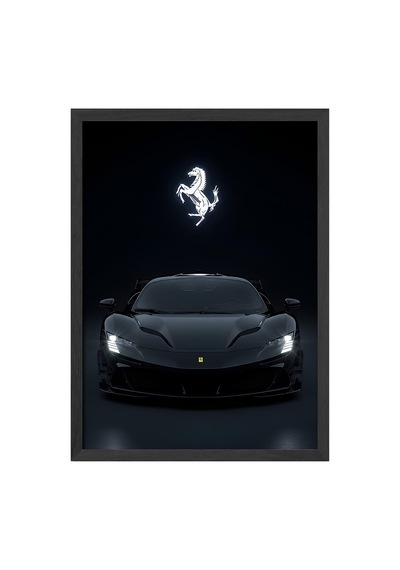 Ferrari Sf90 Siyah Ahşap Çerçeveli Poster, Dekoratif Araba Duvar Tablosu