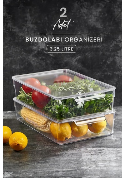 Kitchen Life Hava Almaz Kapaklı Buzdolabı İçi Düzenleyici 2'li 3.25 L