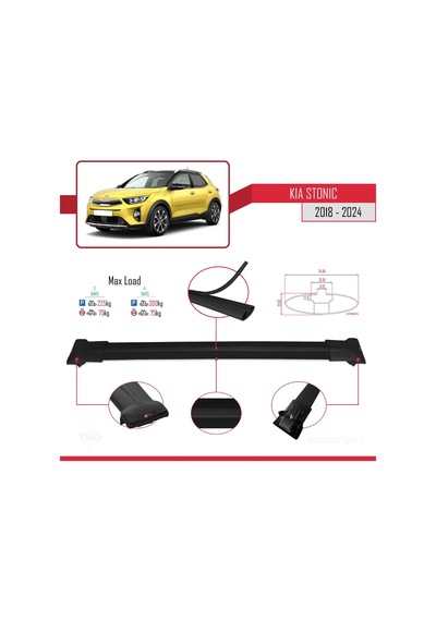 Kia Stonic 2018 Ve Sonrası İle Uyumlu Fly Model Ara Atkı Tavan Barı Siyah 3 Adet Bar