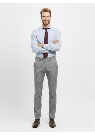 Presto Erkek Slimfit Likralı Kareli Desen Pantolon Gri 3184-120 Gri