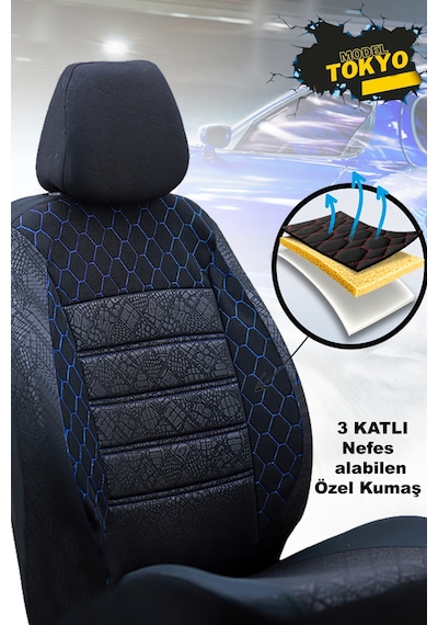 Fiat Strada Uyumlu Mavi Oto Koltuk Kılıfı Tam Takım Ön Arka Araç Koltuk Kılıfı Mavi