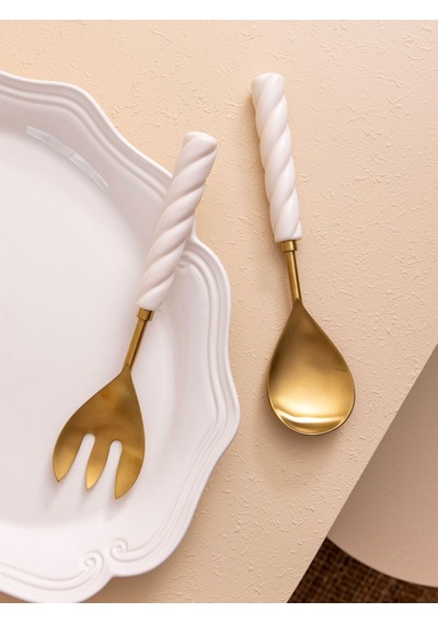 The Mia Ckb0273 Column Salata Servis Takımı 2 Parça Gold Altın - Beyaz