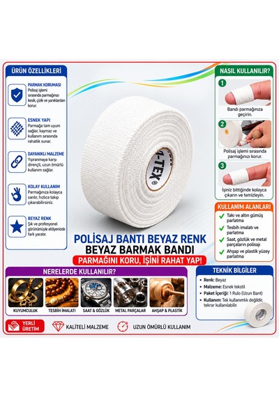 Polisaj Bantı Beyaz - Beyaz Barmak Bandı