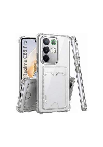 Realme C85 Pro 4g Uyumlu Kartlıklı Kılıf Köşe Korumalı Cüzdanlı Esnek Silikon Kapak - Şeffaf
