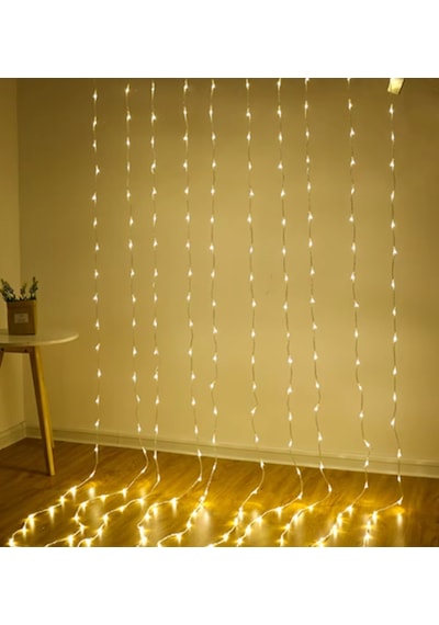 Dekoratif Saçak Perde Led Aydınlatma İç/dış Mekan 3x1.85 Metre Eklenebilir Fiş 8 Animasyonlu Saçak Led Günışığı