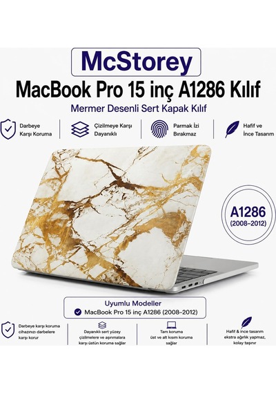 Macbook Pro Kılıf 15 İnç Marble A1286 Eski Ethernet Girişli Model 2008-2012 İle Uyumlu Marble 03