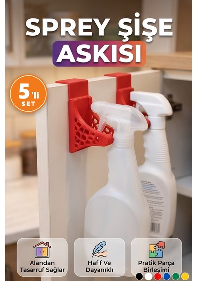 Sprey Şişe Askısı Duvar Tipi Temizlik Şişesi Tutucu Düzenleyici 5'li Set Kırmızı Sprey Şişe Askısı Duvar Tipi Temizlik Şişesi Tutucu Düzenleyici 5'li Set Kırmızı