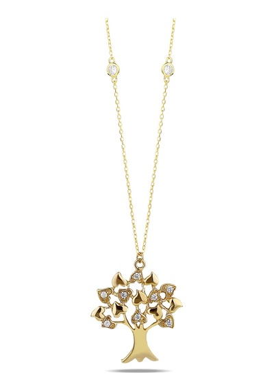 Kuyumcudukkani Zincirli" Kenar Taşlı Hayat Ağacı"kolye-37195-g-w Gold