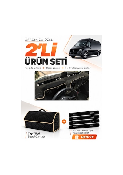 E-biz Mercedes Sprinter W907-w910 2018-2026 Uyumlu Torpido + Tay Tüyü Çanta - Siyah-bej - Mb021