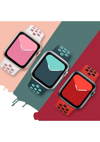 Apple Uyumlu  Watch Kordon 42 44 45 MM 2 3 4 5 6 7 Spor Silikon Kordon
