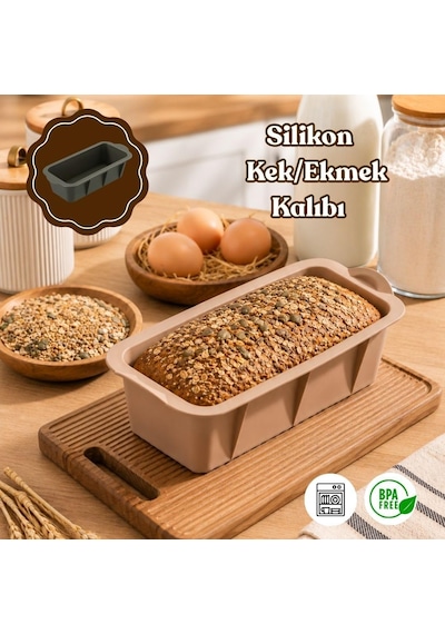 Porsima 30003-1 Silikon Ekmek Kalıbı Dikdörtgen Kek Kalıbı Krem 7 25cm Diğer