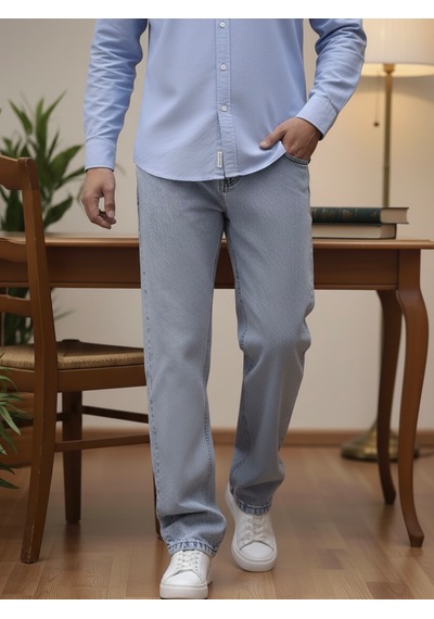 Lyvens Erkek Buz Mavi Baggy Oversize Bol Paça Jean Kot Pantolon Buz Mavi