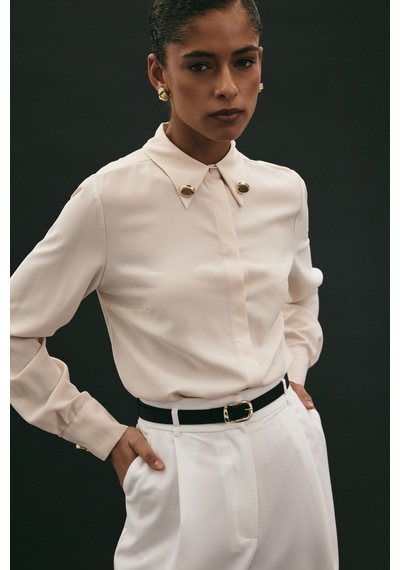 Sateen Lucy Gömlek - Bej-136942 bej