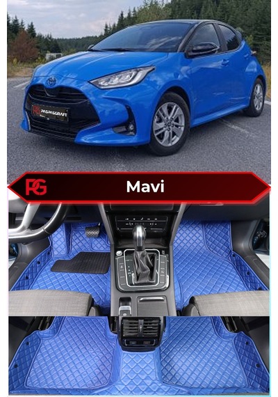 Toyota Yaris Hybrid Özel Mavi Renk 8d Diamond Premium Kaymaz Deri Oto Paspas