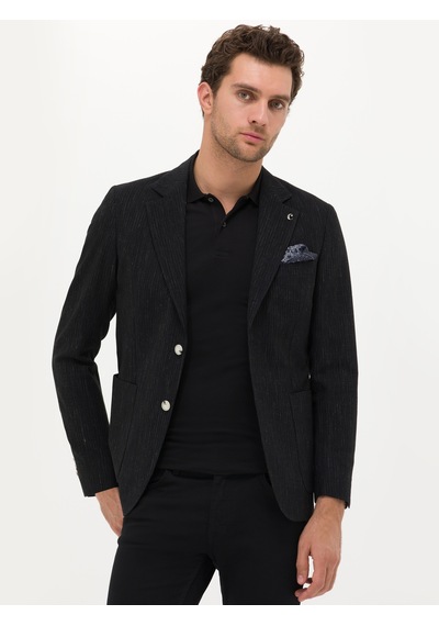 Cacharel Siyah Slim Fit Yün Keten Karışımlı Ceket Cacharel Siyah Slim Fit Yün Keten Karışımlı Ceket
