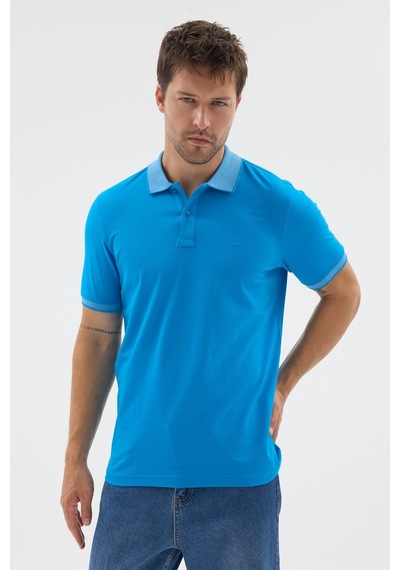 Turkuaz Polo Yaka Pike Kısa Kol Slim Fit %100 Pamuk Tişört 1011260171 Açık Turkuaz