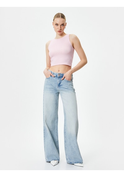 Koton Crop Atlet Kolsuz Halter Yaka Dokulu Rose 4sak10088ek 4sak10088ekrsm Pembe