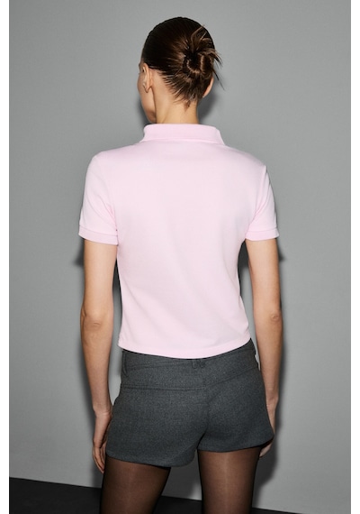 Grımelange SOLVIA Kadın Polo Yaka Patlı Düğmeli Kısa Kollu Önde Nakış Detaylı Crop Pembe T-Shirt Grımelange SOLVIA Kadın Polo Yaka Patlı Düğmeli Kısa Kollu Önde Nakış Detaylı Crop Pembe T-Shirt