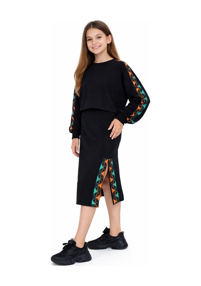 İrem Çocuk Giyim Kız Çocuk Eteği Yırtmaçlı Yeşil Turuncu Şeritli Sweatshirt Etekli İkili Takımı Siyah İrem Çocuk Giyim Kız Çocuk Eteği Yırtmaçlı Yeşil Turuncu Şeritli Sweatshirt Etekli İkili Takımı Siyah
