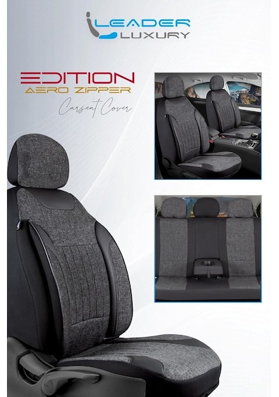 Citroen C5 Aircross İle Uyumlu Lüx Deri Detaylı Keten Oto Koltuk Kılıfı Ön Arka Takım Edition Serisi Siyah Genel