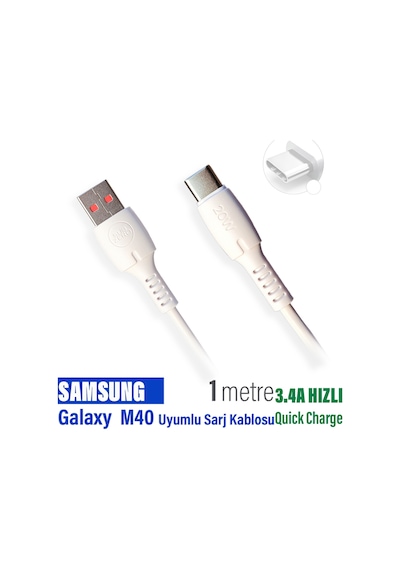 Samsung Galaxy Uyumlu M40 Şarj Kablosu Usb - Type-c 3.4a 20w Hızlı