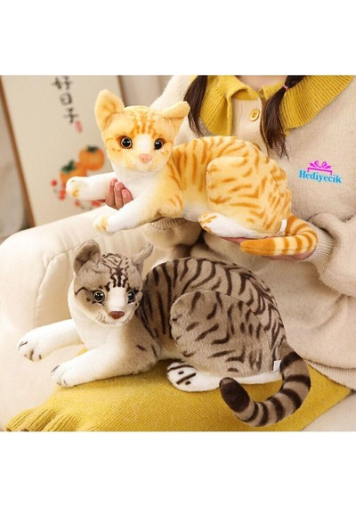 Hediyecik Gerçek Görünümlü Peluş Kedi Sarı Tekir 40 Cm, Sarı